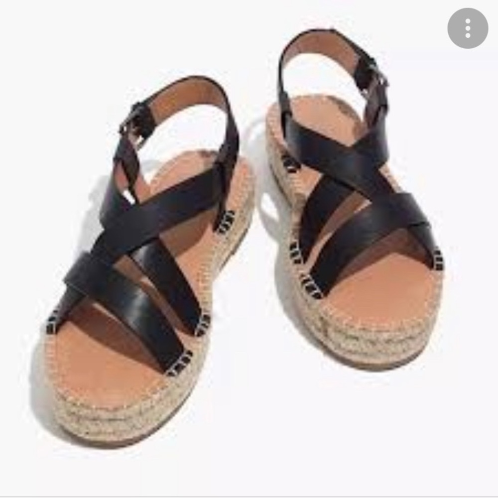 Madewell Black Leather Crisscross Espadrille Sandals
